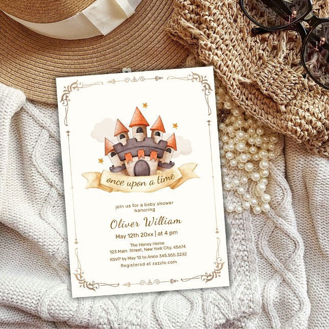 Invitation Élégant Baby shower Fairytale Prince Castle (Elegant Fairytale Prince Castle Baby Shower Invitation)