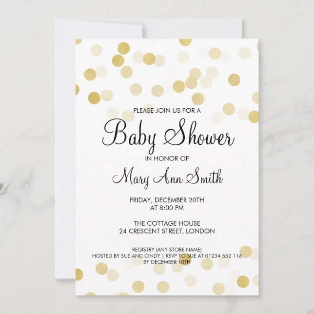 Invitation Élégant Baby shower Faux Gold Foil Parties scintil (Devant)