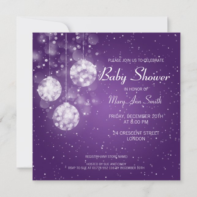Invitation Élégant Baby shower Festive Baubles violet (Devant)