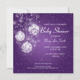 Invitation Élégant Baby shower Festive Baubles violet