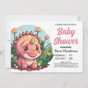 Invitation Élégant Baby shower fille Dinosaure Rose