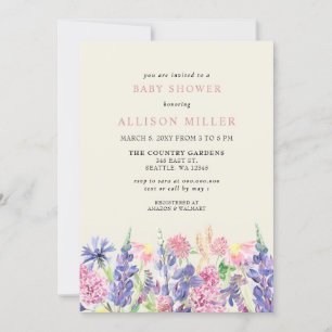 Invitation Elégant Baby shower Fleur sauvage aquarelle