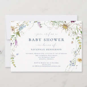 Invitation Elégant Baby shower Fleur sauvage aquarelle
