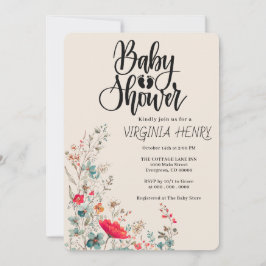 Invitation Elegant Baby shower Fleur sauvage Boho
