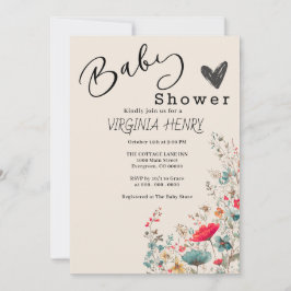 Invitation Elegant Baby shower Fleur sauvage Boho