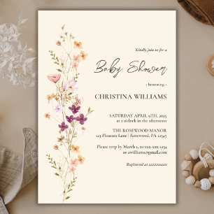 Invitation Elégant Baby shower Fleur sauvage Boho Beige Jaune