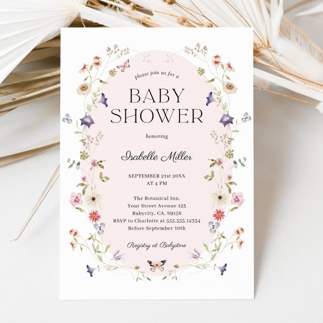 Invitation Elégant Baby shower Fleur sauvage fille (Elegant Wildflower Girl Baby Shower Invitation)