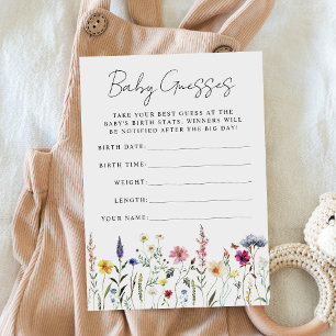 Invitation Elégant Baby shower Fleur sauvage Guessing Game Ca