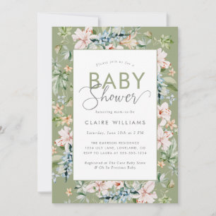 Invitation Elégant Baby shower floral aquarelle