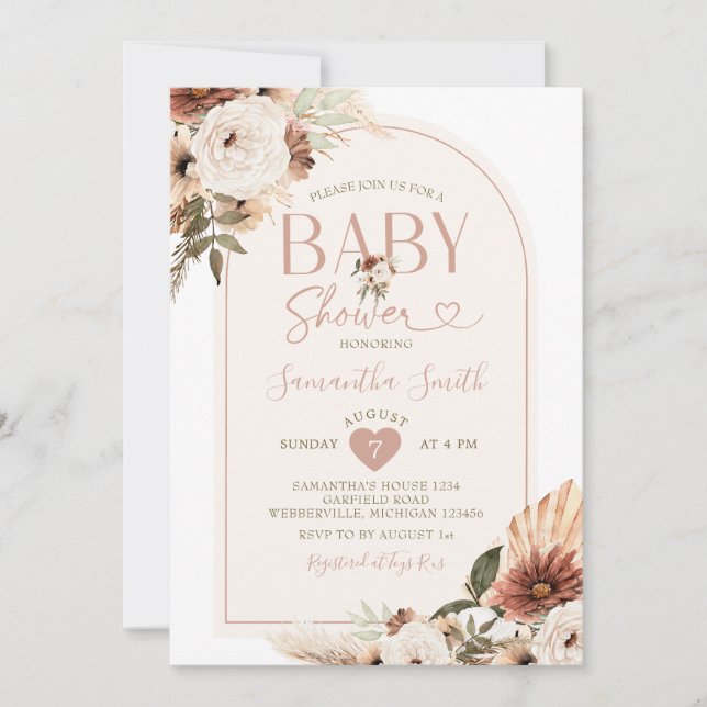 Invitation Elégant Baby shower floral blanc Arch Boho (Devant)