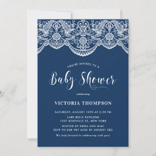 Invitation Elégant Baby shower floral Brocade Lace Bleu