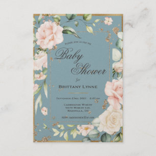 Invitation Elégant Baby shower floral d'aquarelle bleue