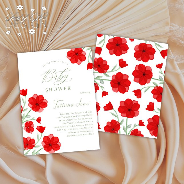 Invitation Elégant Baby shower floral de coquelicot aquarelle (Créateur téléchargé)