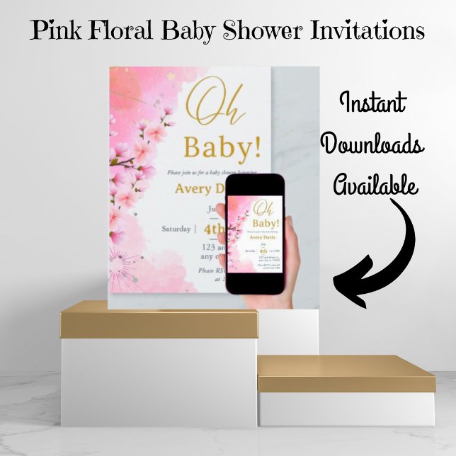 Invitation Élégant Baby shower floral en bois de pin rose or (Créateur téléchargé)