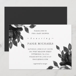 Invitation Élégant Baby shower floral gris