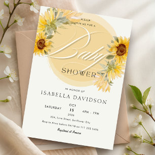 Invitation Élégant Baby shower floral jaune tournesol