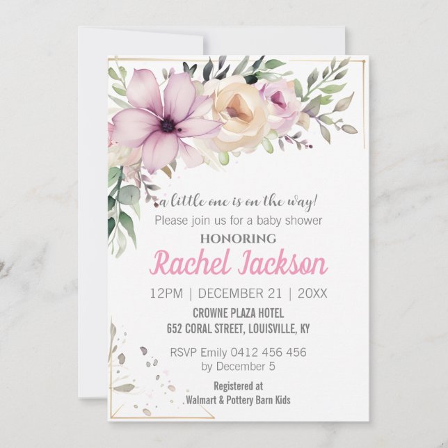 Invitation Elégant Baby shower Floral Peinture Botanique (Devant)
