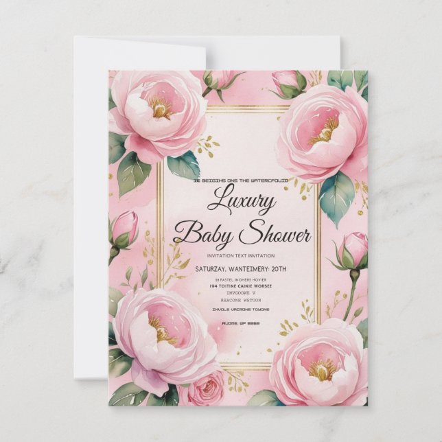 Invitation Élégant Baby shower Floral rose (Devant)