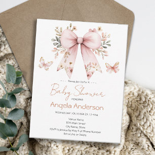 Invitation Élégant Baby shower floral rose Bow Girl