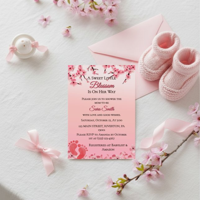 Invitation Élégant Baby shower floral rose Fleur de Cerisier (Créateur téléchargé)