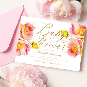 Invitation Élégant Baby shower floral rose pâle