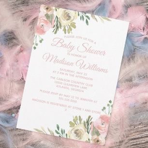 Invitation Élégant Baby shower Floral Rose Sage Blush
