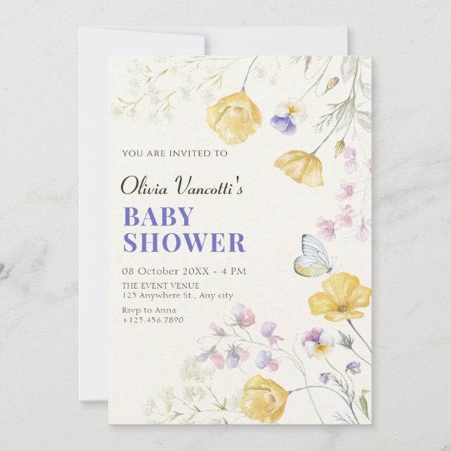 Invitation Élégant baby shower floral sauvage (Devant)