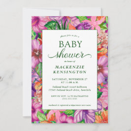 Invitation Élégant Baby shower floral vert tropical