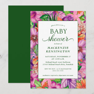 Invitation Élégant Baby shower floral vert tropical