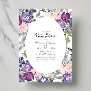 Invitation Élégant Baby shower floral violet et rose
