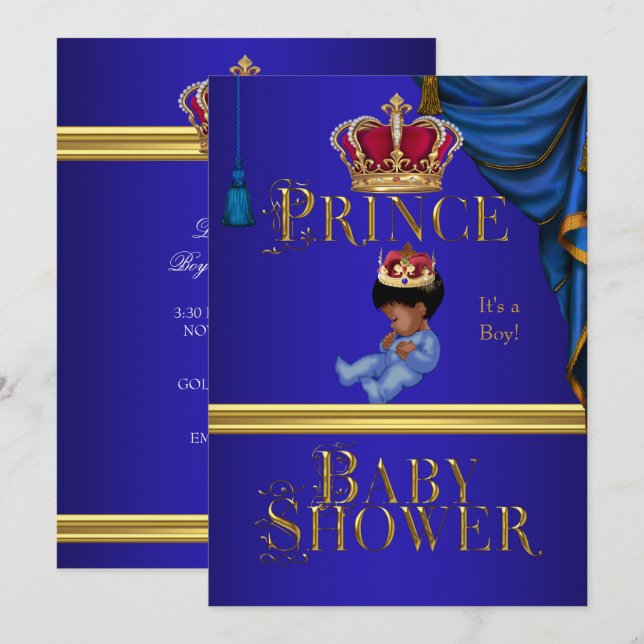 Invitation Elégant Baby shower Garçon Bleu Petit Prince Couro (Devant / Derrière)