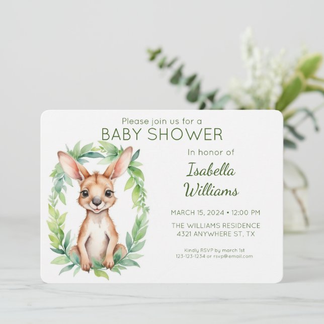 Invitation Elégant Baby shower Kangaroo Aquarelle Cute (Debout devant)