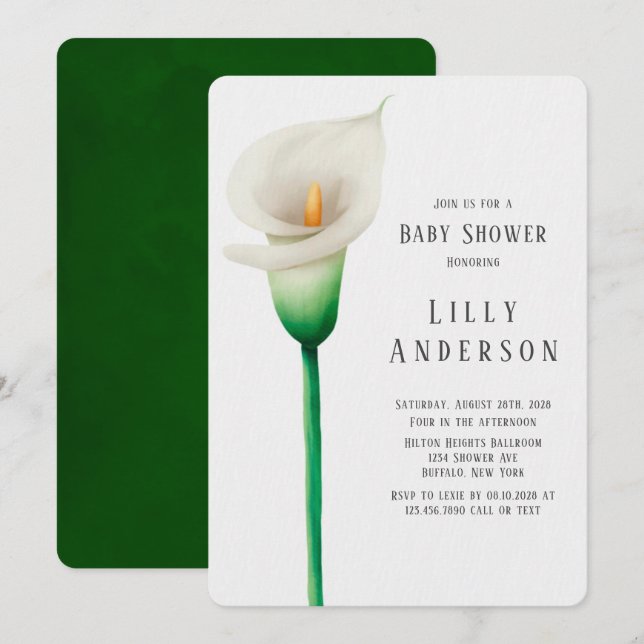 Invitation Elégant Baby shower Lilly Aquarelle (Devant / Derrière)