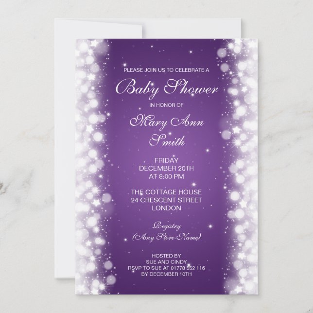 Invitation Élégant Baby shower Magique Parkle Purple (Devant)