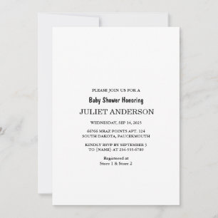 Invitation Élégant Baby shower minimaliste noir et blanc