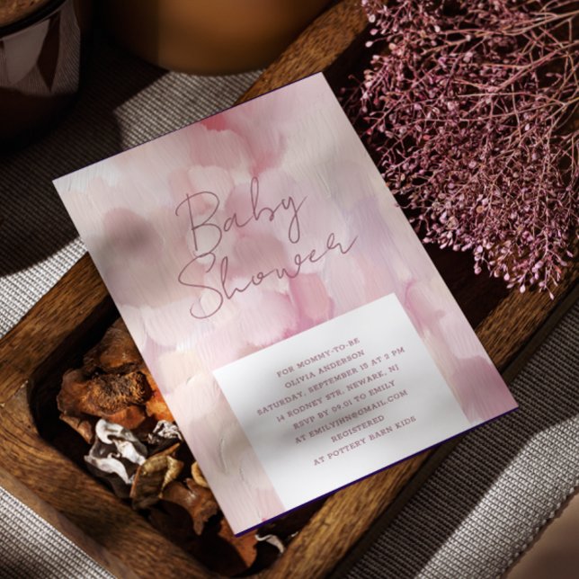 Invitation Élégant baby shower moderne à l'huile noire rose p (Créateur téléchargé)