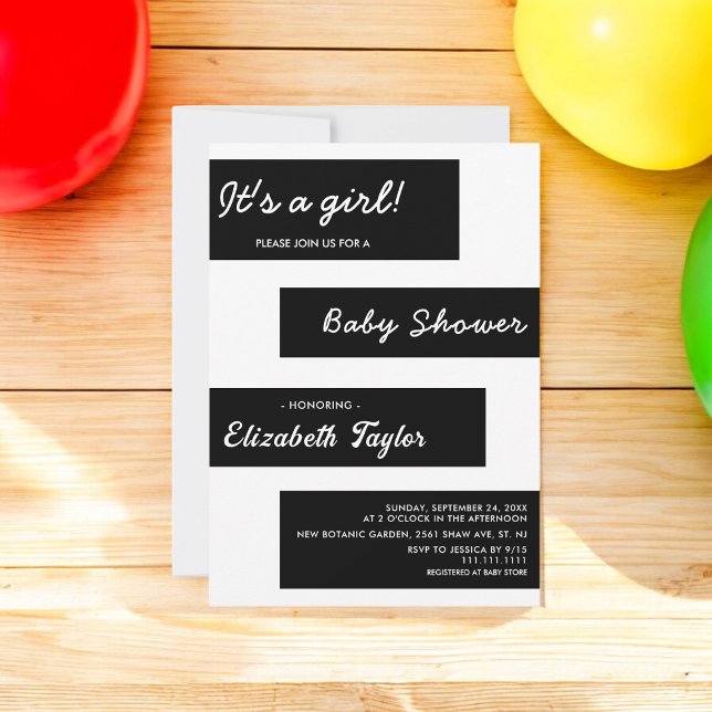 Invitation Élégant Baby shower moderne minimaliste noir et bl (Créateur téléchargé)