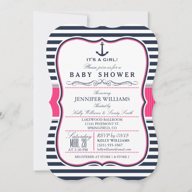 Invitation Elégant Baby shower nautique Invitation; Marine et (Devant)