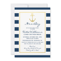 Elégant Baby shower Nautique Marine et Gold Boy