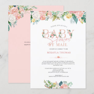 Invitation Elégant Baby shower par Mail Rose or rose floral