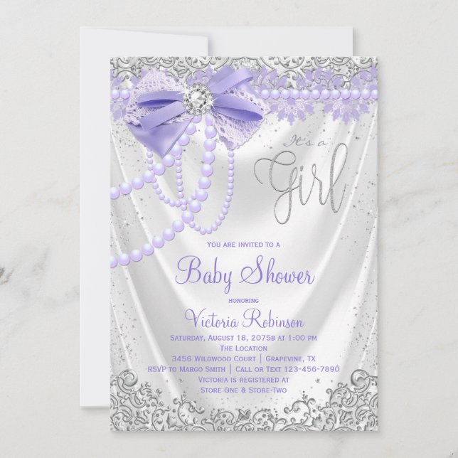 Invitation Élégant Baby shower perle violet de perle de perle (Devant)