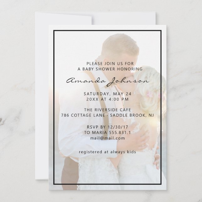 Invitation Elégant Baby shower photo superposé Faux Vellum (Devant)
