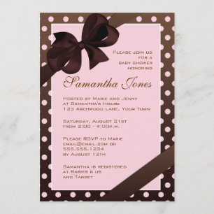Invitation Élégant Baby shower Polka Dot rose et Brown