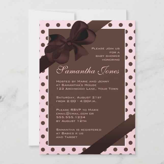 Invitation Élégant Baby shower Polka Dot rose et Brown (Devant)