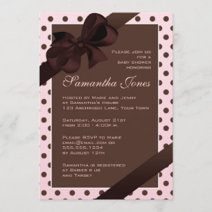 Invitation Élégant Baby shower Polka Dot rose et Brown