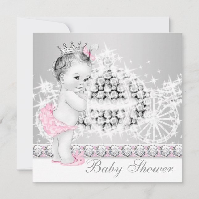 Invitation Élégant Baby shower princesse rose et gris (Devant)