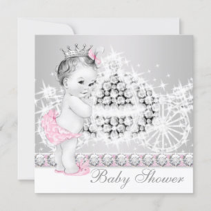 Invitation Élégant Baby shower princesse rose et gris