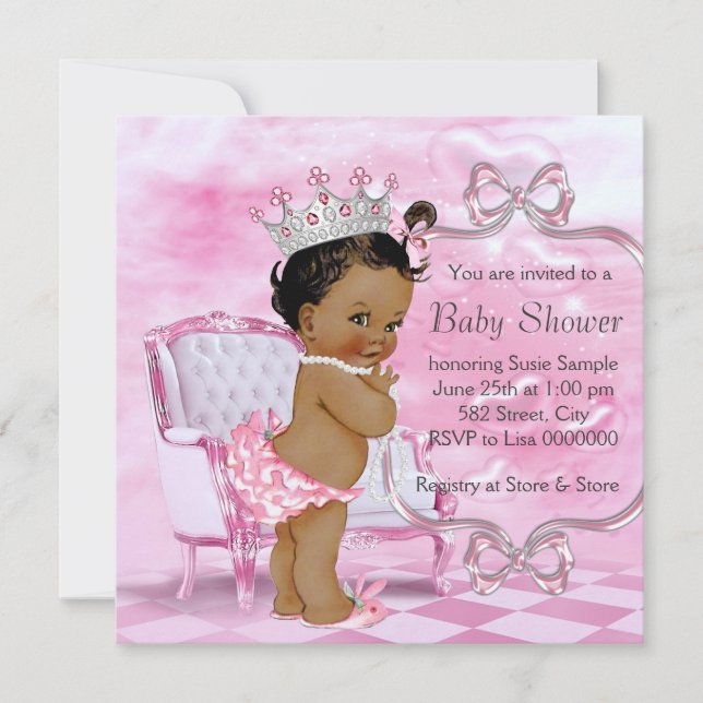 Invitation Élégant Baby shower rose africain-américain (Devant)
