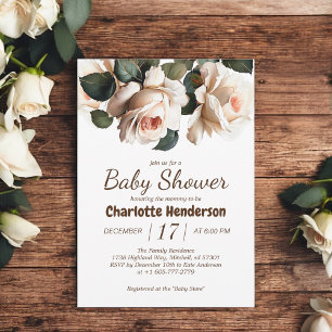 Invitation Elégant Baby shower Rose beige fille
