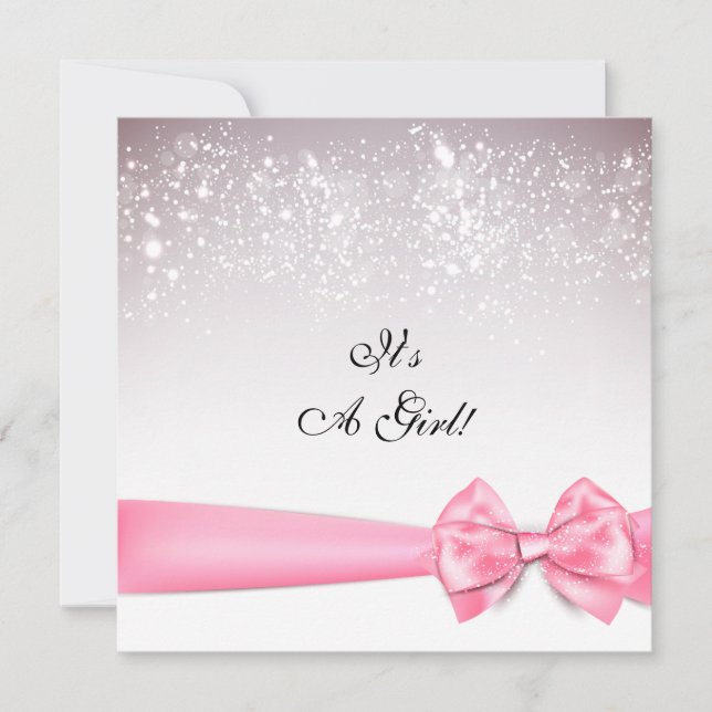Invitation Élégant Baby shower rose Bubblegum Bow Sparkles (Devant)